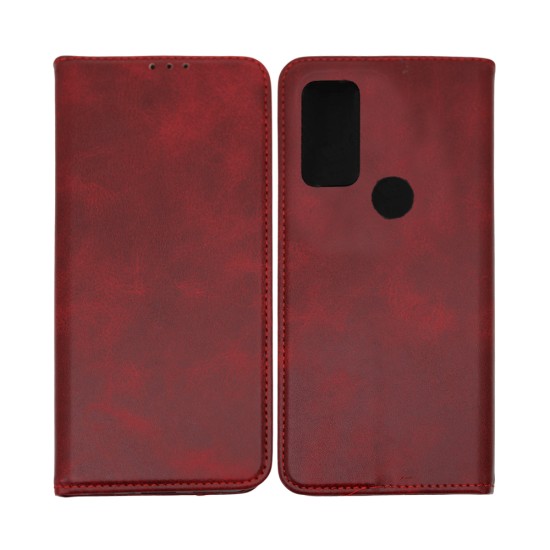 Leather Flip Cover with Internal Pocket For Samsung Galaxy A21s Red